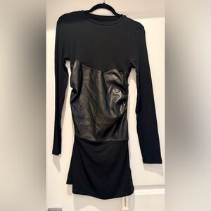 Commense Black Long Sleeve Dress with Faux Leather Detail